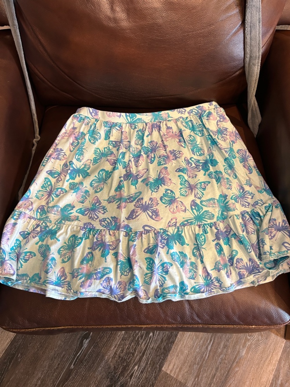 Lands' End Butterfly Print Ruffle Skort - Teal & Lavender
